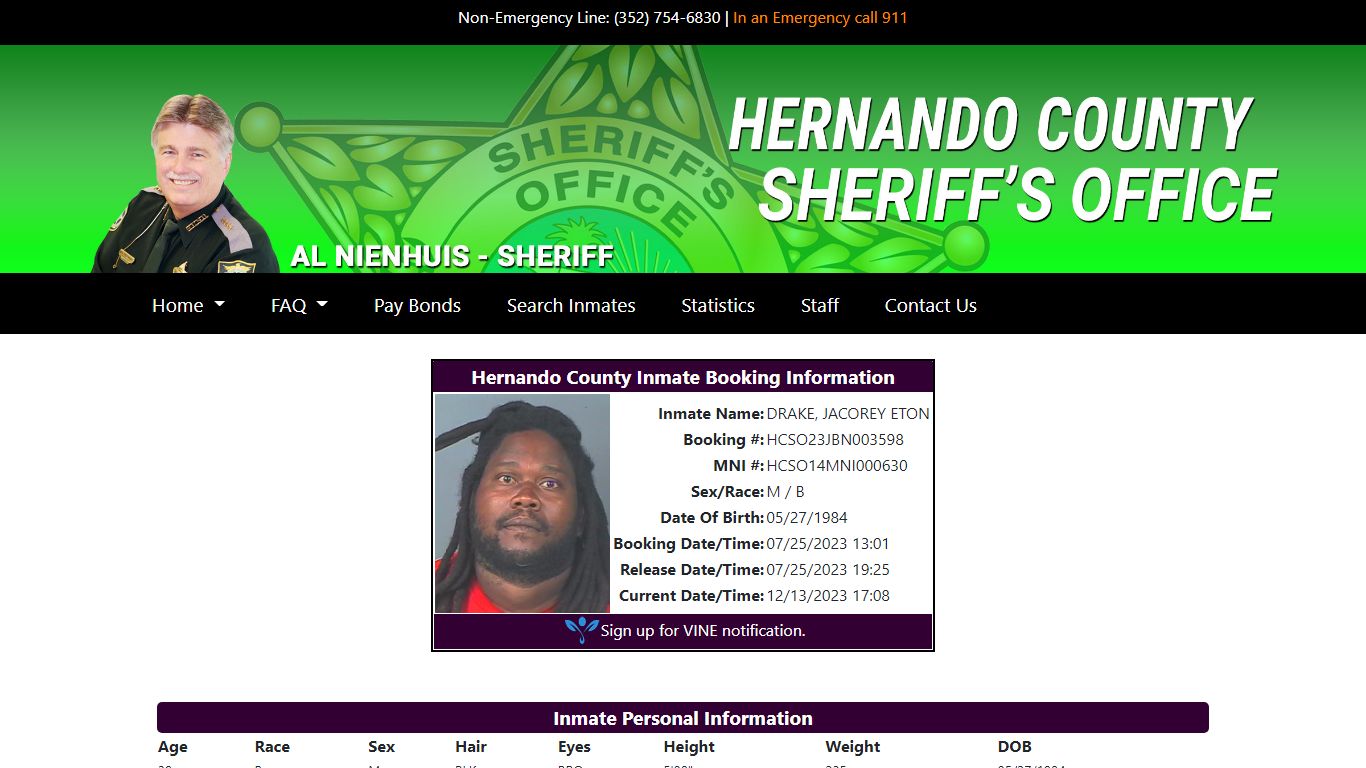 Hernando County Detention Center Inmate Search Details